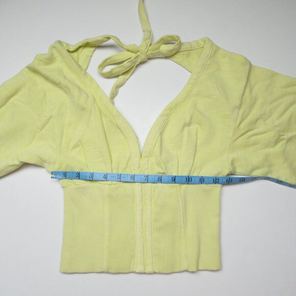 Anthropologie Pilcro Long-Sleeve Cropped Sweatshirt Yellow Chartreuse XS - Picture 4 of 9